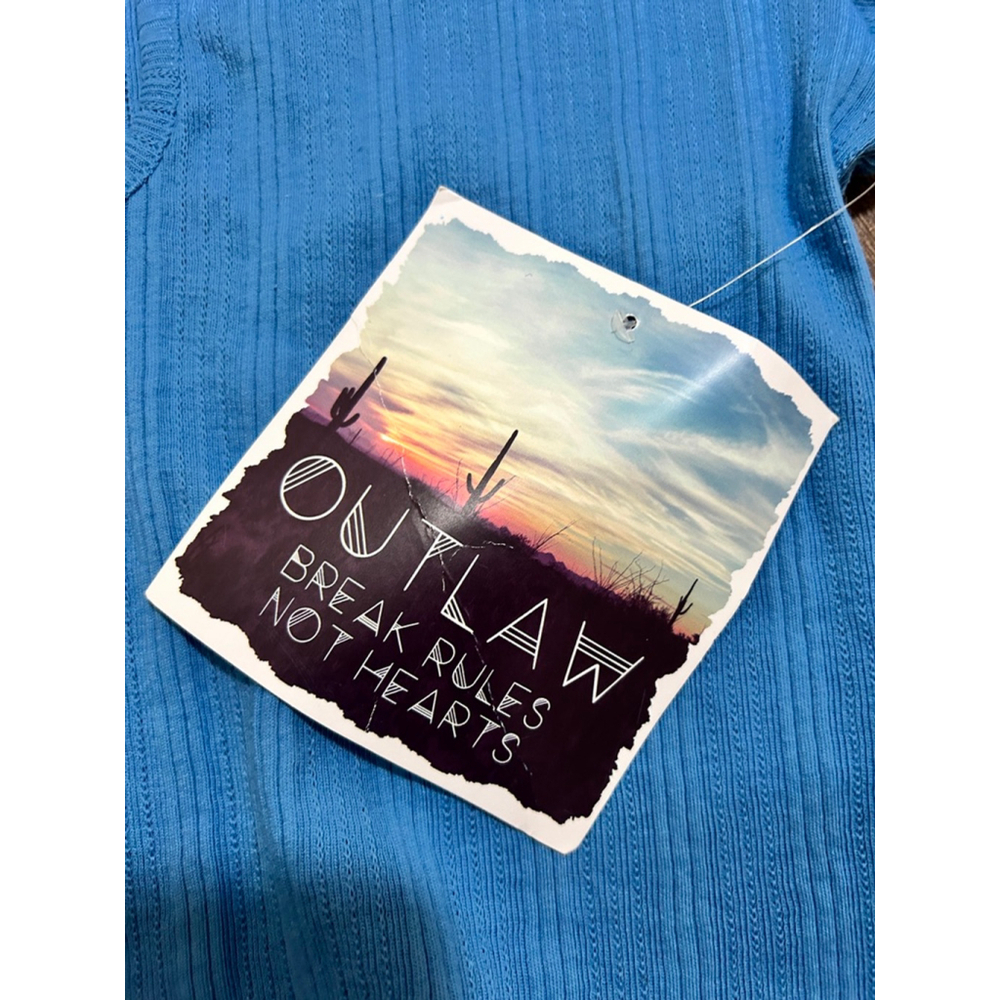 OUTLAW Blue Ribbed Short Sleeve Tee XS - Picture 5 of 5